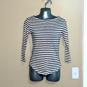 NWOT Ann Taylor Nautical Navy and White Striped 3/4 Sleeve 100% Cotton Tee, XS